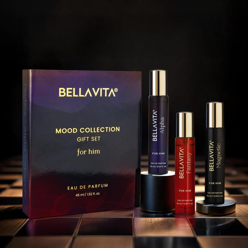 Bellavita Luxury'S Mood Collection Gift Set (3X15Ml) for Men | Pheromone Inspired Technology Long Lasting Fragrance | Includes Alpha, Fantasy & Magnetic Perfumes | Woody, Vanilla, Benzoin and Cedarwood